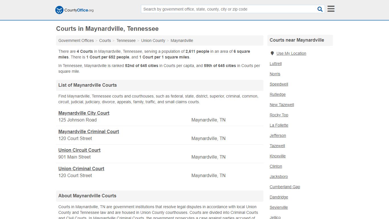 Courts - Maynardville, TN (Court Records & Calendars)